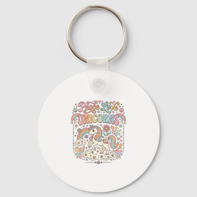Unicorn Peace Love Unicorns Adorable Vector Design Keychain (Front)