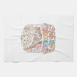 Unicorn Peace Love Unicorns Adorable Vector Design Kitchen Towel