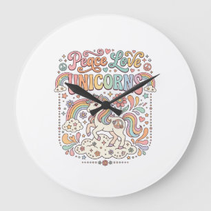 Unicorn Peace Love Unicorns Adorable Vector Design Large Clock