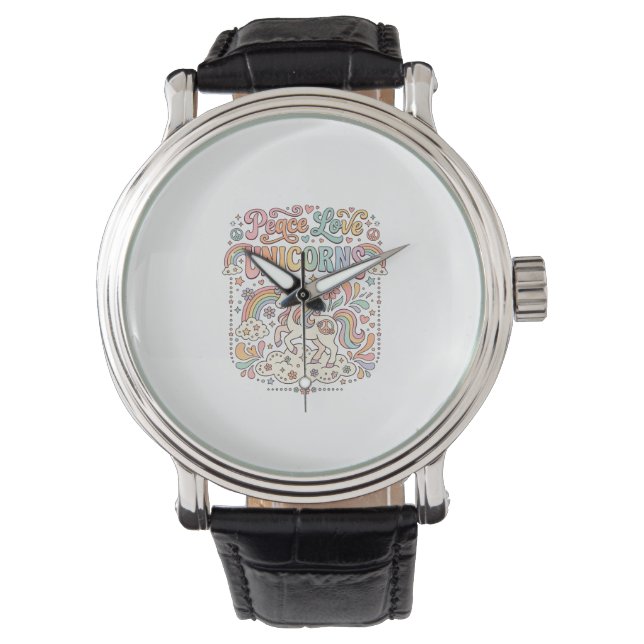 Unicorn Peace Love Unicorns Adorable Vector Design Watch (Front)