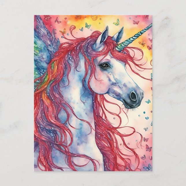 Unicorn Pegasus Butterflies Postcard (Front)