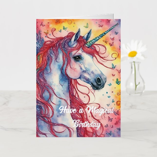 Unicorn Pegasus Magical Birthday Foil Greeting Card (Small Flower)