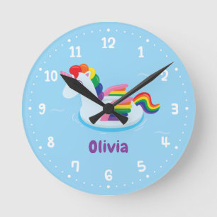 Unicorn Pegasus Rainbow Pool Float Kids Room Decor Round Clock