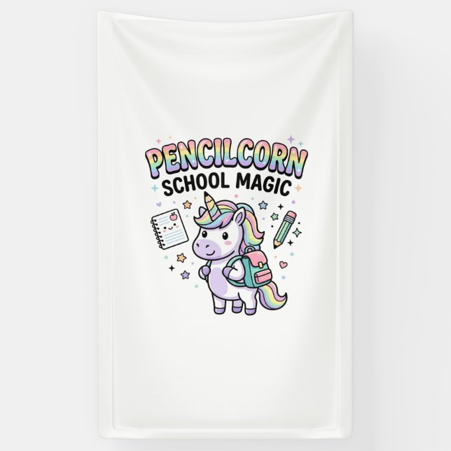 Unicorn Pencilcorn School Magic Charming Merch Des Banner (Vertical)