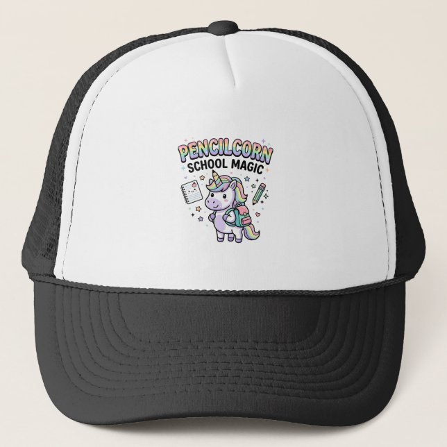 Unicorn Pencilcorn School Magic Charming Merch Des Trucker Hat (Front)