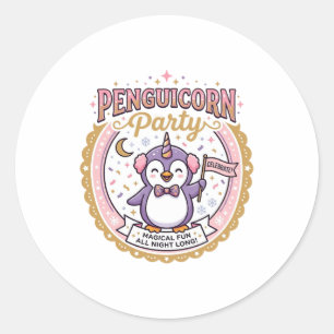 Unicorn Penguicorn Party POD Ready Zazzle Design_1 Classic Round Sticker