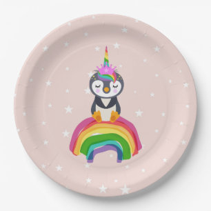 Unicorn penguin paper plate