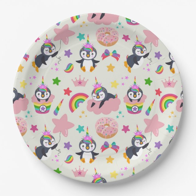 Unicorn Penguin Paper Plate (Front)