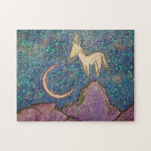 Unicorn perched on a mountain with the crescent mo jigsaw puzzle