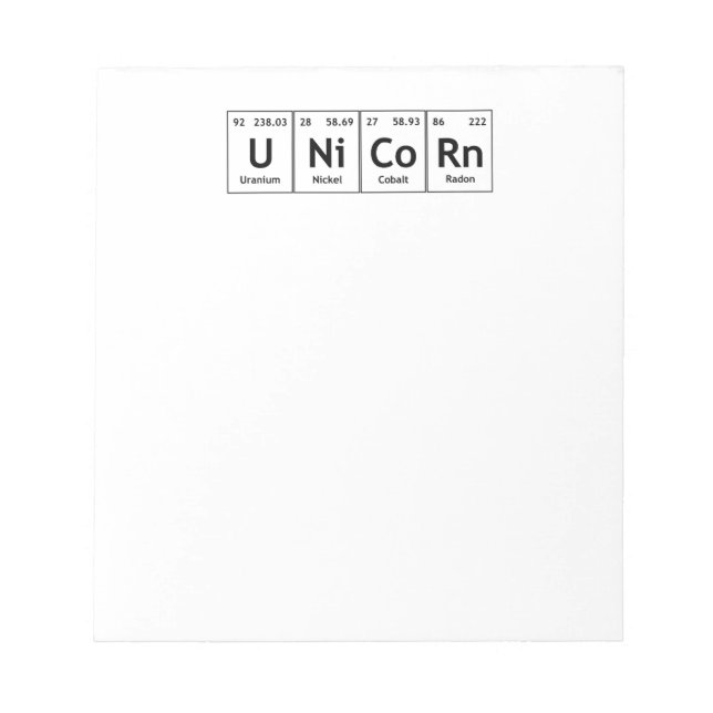 UNiCoRn Periodic Table Elements Word Chemistry Notepad (Front)