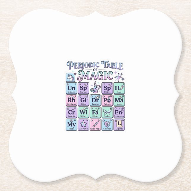 Unicorn Periodic Table of Magic Graphic Design Mer Paper Coaster (Front)
