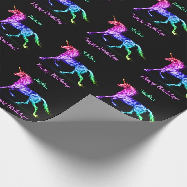 Unicorn Personalize Name Happy Birthday Gift Wrapping Paper (Corner)