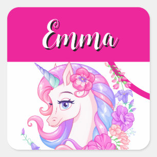 unicorn & personalize your name square sticker