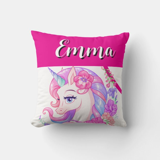 unicorn & personalize your name  throw pillow (Front)