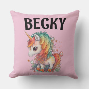 UNICORN PERSONALIZED ADD NAME GIRLS THROW PILLOW