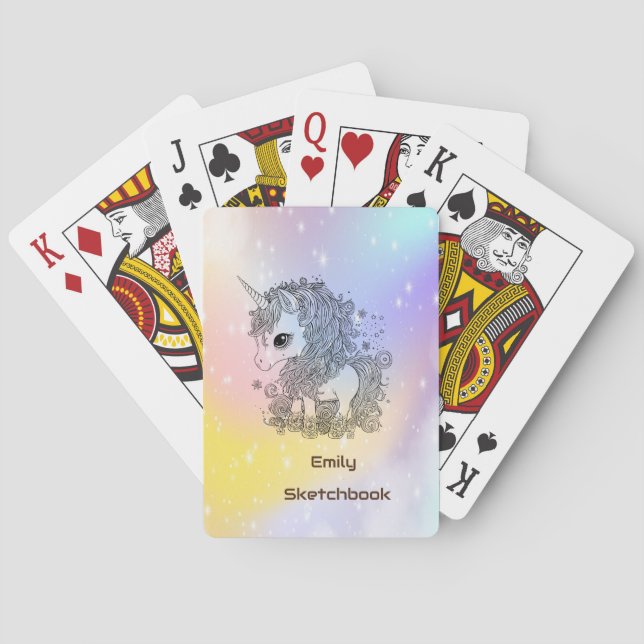 Unicorn personalized for kids sketchbook drawing playing cards (Back)
