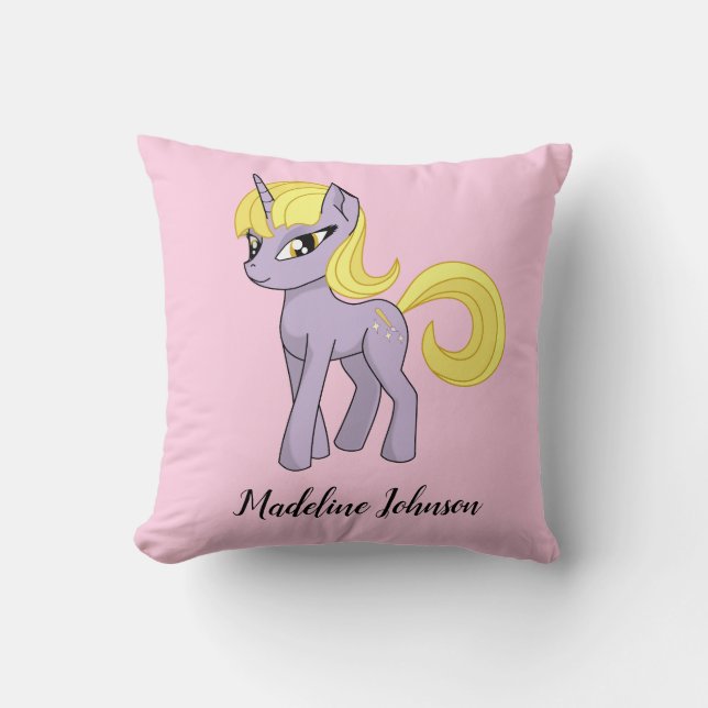 Unicorn Personalized Girl Throw Pillow (Front)