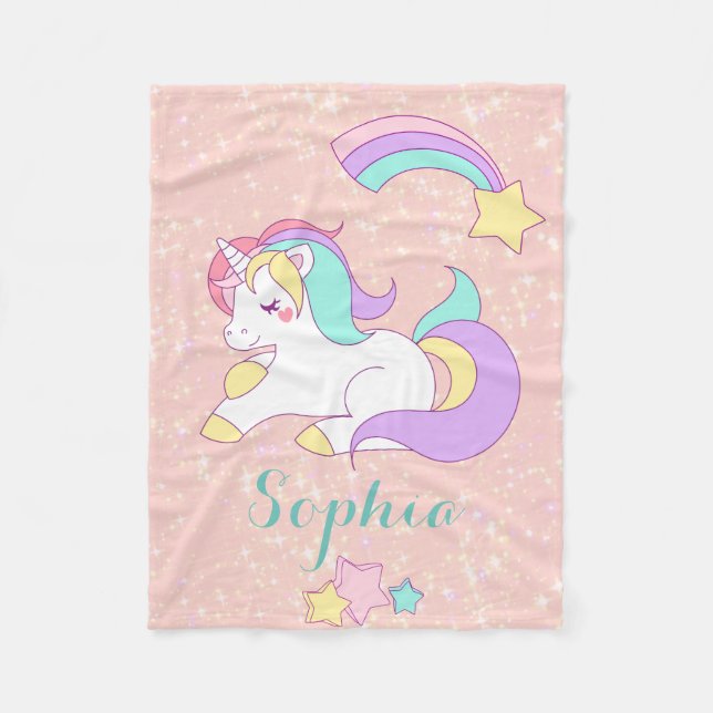 Unicorn Personalized Magical Glitter Fleece Blanket (Front)