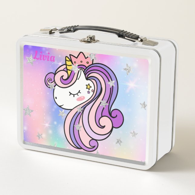 Unicorn Personalized  metal lunch box (Front)