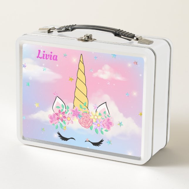 Unicorn Personalized  metal lunch box (Front)
