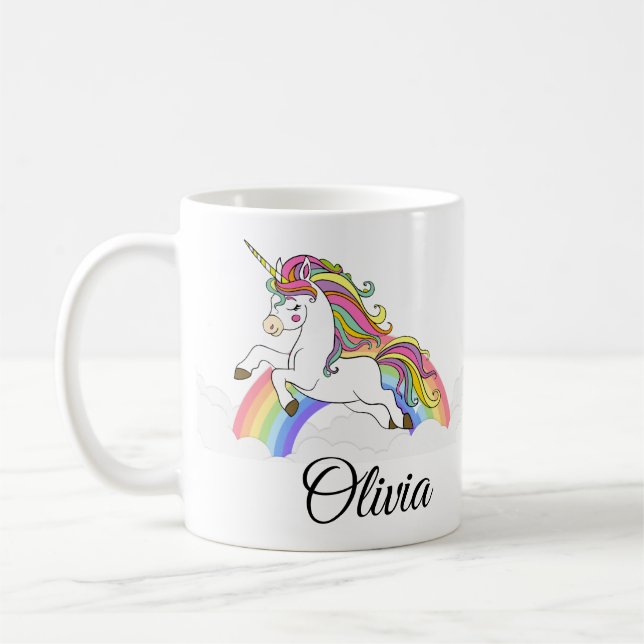 Unicorn Personalized Name Cute Coffee Mug (Left)