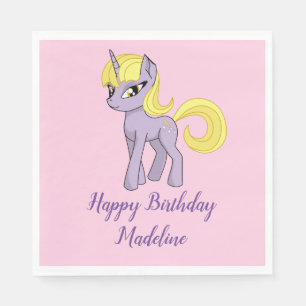 Unicorn Personalized Pink Birthday Napkins Girl
