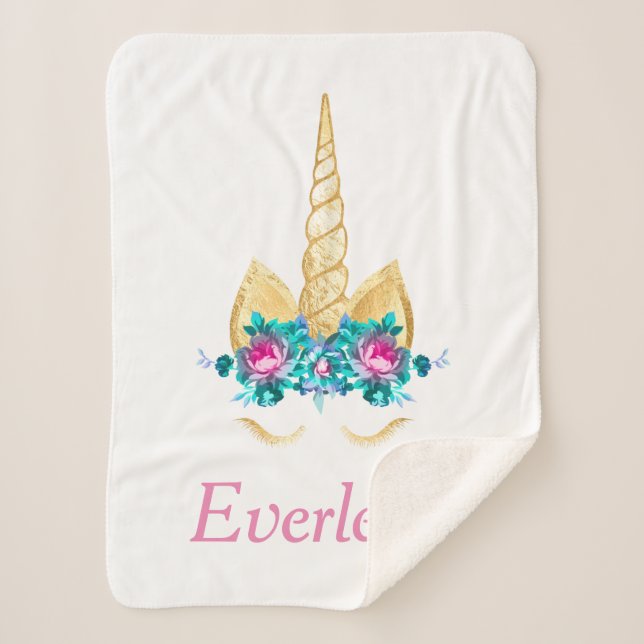 Unicorn Personalized Sherpa Blanket (Front)