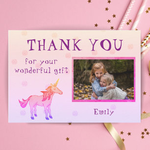 Unicorn Personalized Thank you Girl Photo Card