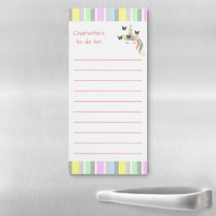 Unicorn Personalized To Do List Girly Pastel Magnetic Notepad