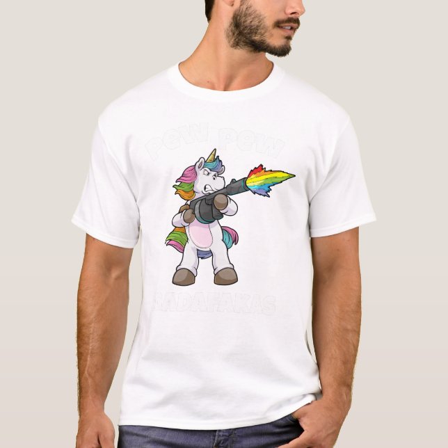 Unicorn Pew Pew Madafakas Unicorn Rainbow Gun T-Shirt (Front)