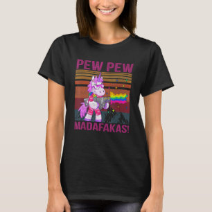 Unicorn Pew Pew Madafakas Vintage Crazy Cat Funny T-Shirt