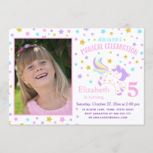 Unicorn Photo Birthday Invitation