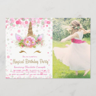 Unicorn Photo Invitations à la fête d'anniversaire