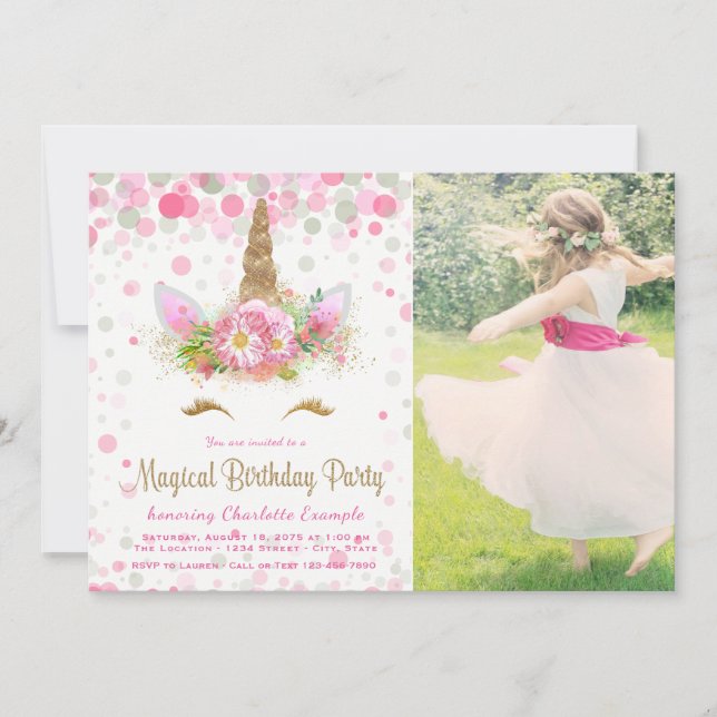 Unicorn Photo Unicorn Invitations de fête d'annive (Devant)