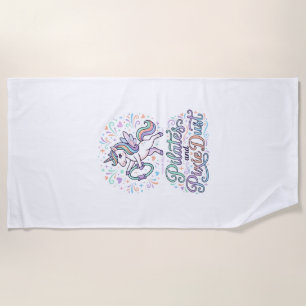 Unicorn Pilates and Pixie Dust White Background Ve Beach Towel