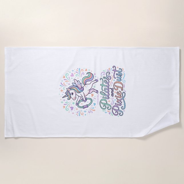 Unicorn Pilates and Pixie Dust White Background Ve Beach Towel (Front)