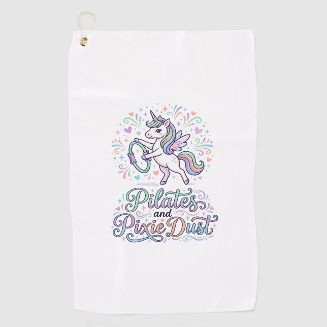 Unicorn Pilates and Pixie Dust White Background Ve Golf Towel (Front)