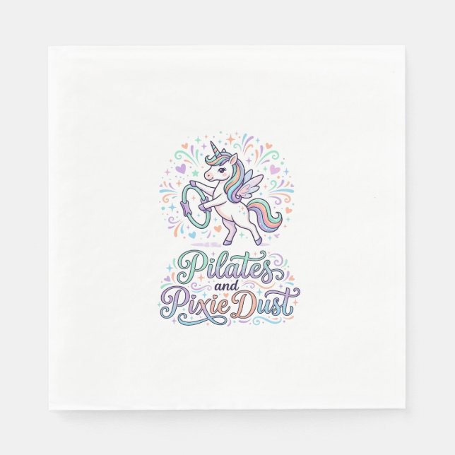 Unicorn Pilates and Pixie Dust White Background Ve Napkin (Front)
