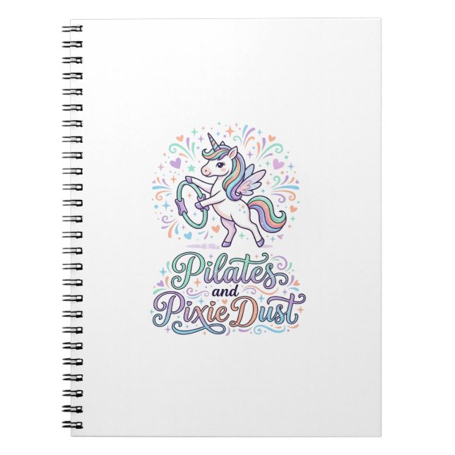 Unicorn Pilates and Pixie Dust White Background Ve Notebook (Front)