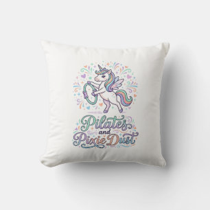 Unicorn Pilates and Pixie Dust White Background Ve Throw Pillow