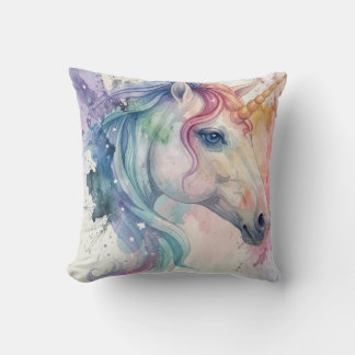 Unicorn Pillow: watercolor in vivid colours Throw Pillow