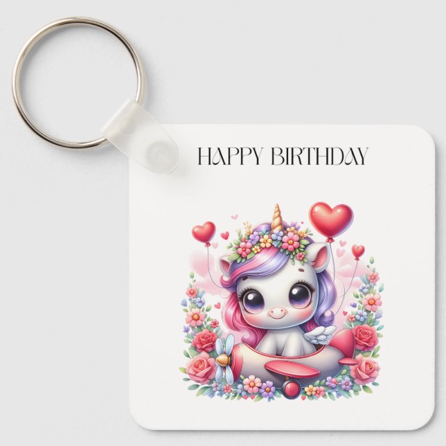 Unicorn Pilot Birthday Keychain (Front)