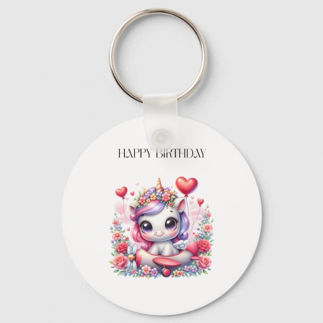 Unicorn Pilot Birthday Keychain (Front)