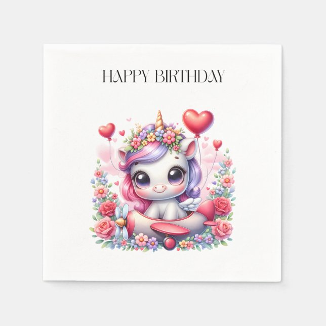 Unicorn Pilot Birthday Napkin (Front)