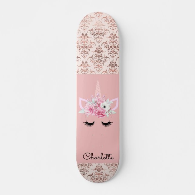Unicorn Pin Damask Personalized Skateboard (Front)