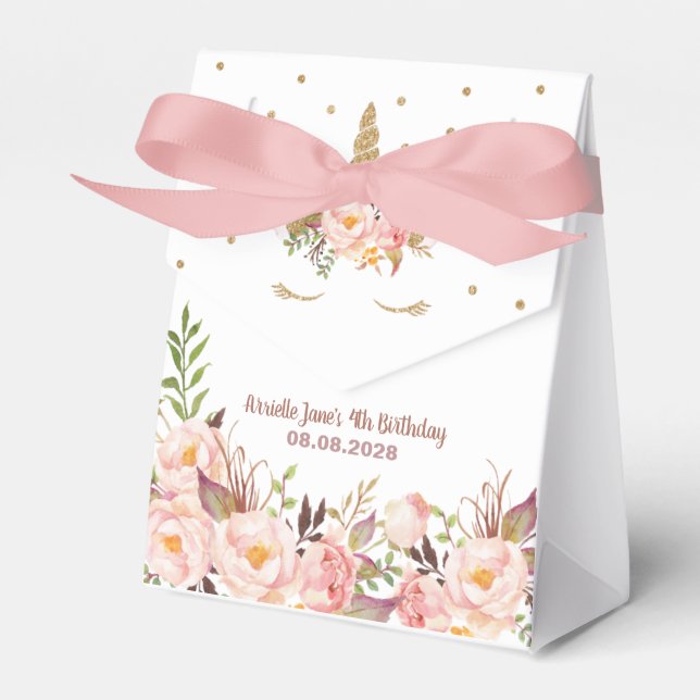 Unicorn Pink and Gold Birthday Party Favour Boxes (Front Side)