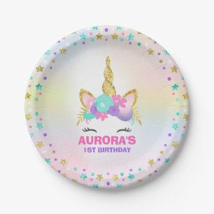Unicorn Pink And Gold Paper Plate 7" Paper Plates