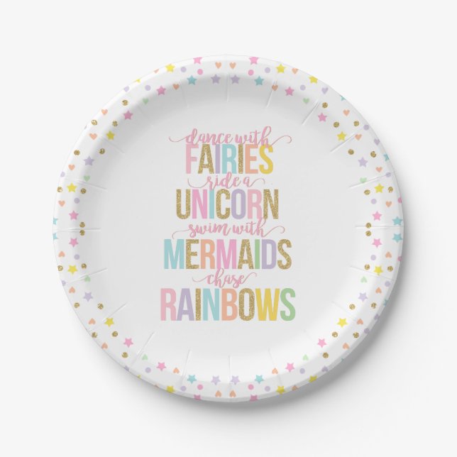 Unicorn Pink And Gold Paper Plate 7" Paper Plates (Front)