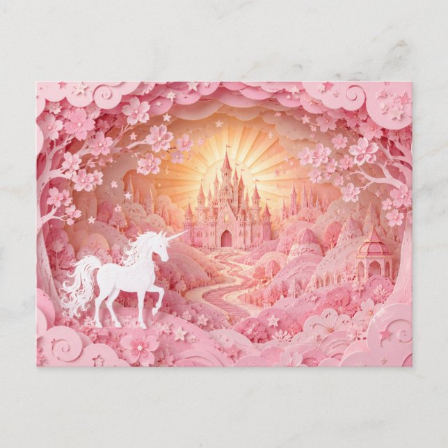 Unicorn Pink Castle Postcard (Front)