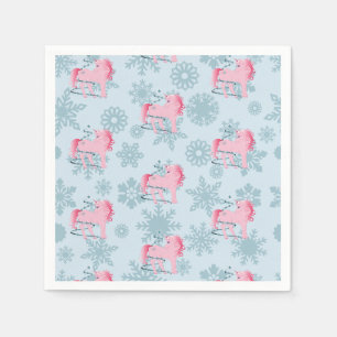 Unicorn Pink Cute Girl Whimsical Snowflakes Napkin